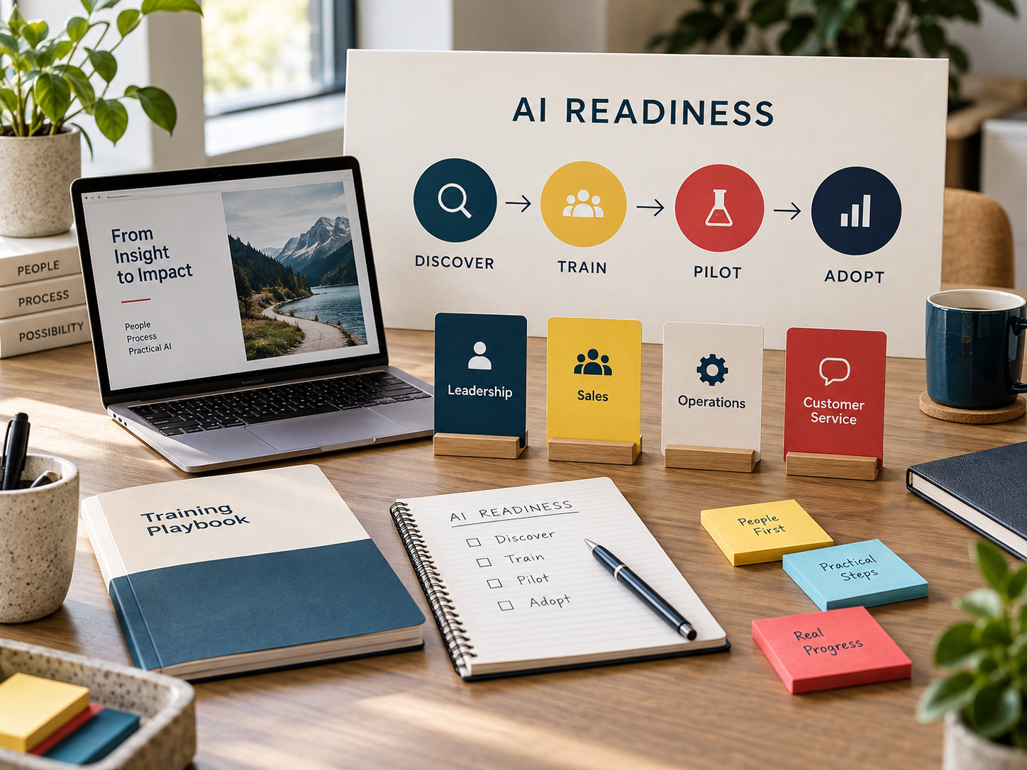 AI readiness workshop with a Discover, Train, Pilot, and Adopt roadmap